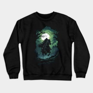 Mystical Black Rider in Moonlit Forest - Fantasy Crewneck Sweatshirt